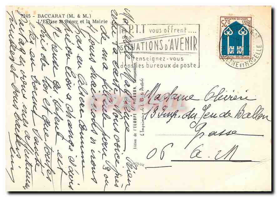 Église Saint-Rémy et la Mairie à Baccarat — Édition de l'Europe, n° 7245 — Rückseite