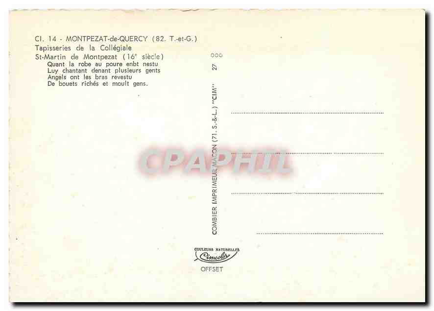 CPM Montpezat de Quercy T et G Tapisseries de la Collegiale St Martin de Montpezat  — Rückseite