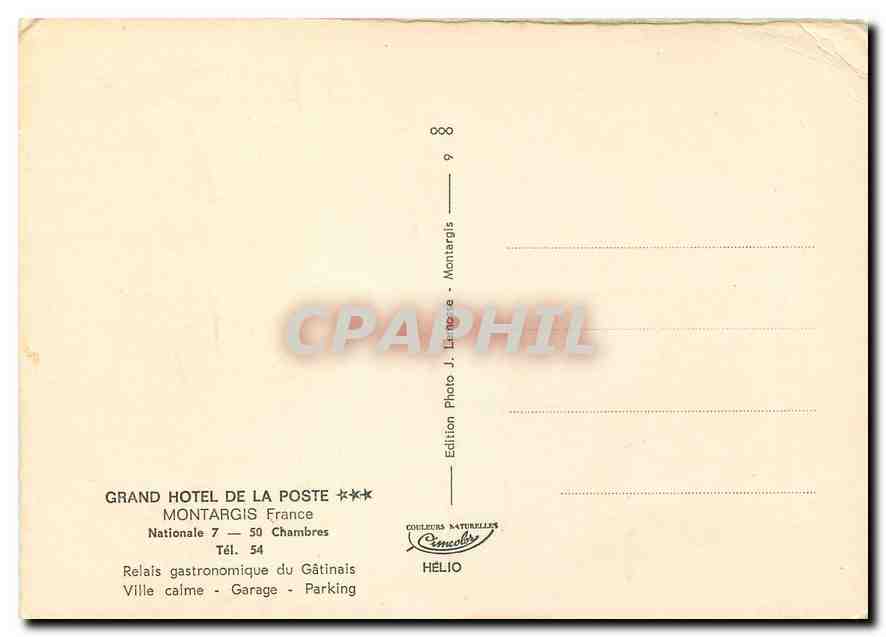 CPM Grand Hotel de la Poste Montargis France Bar de la Poste — Verso