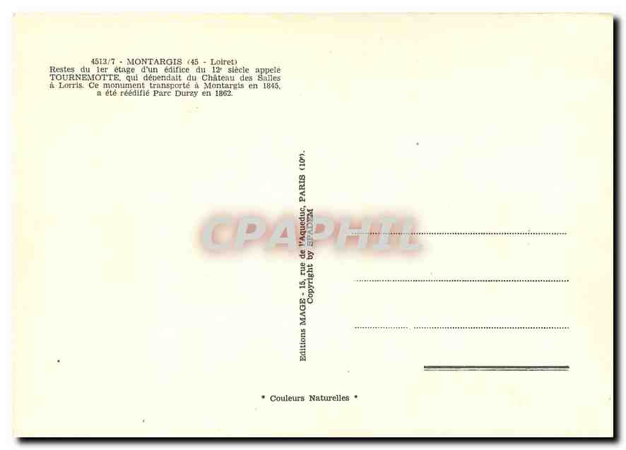CPM Montargis Loiret Restes du I er etage d'un edifice du 12 Siecle  — Rückseite