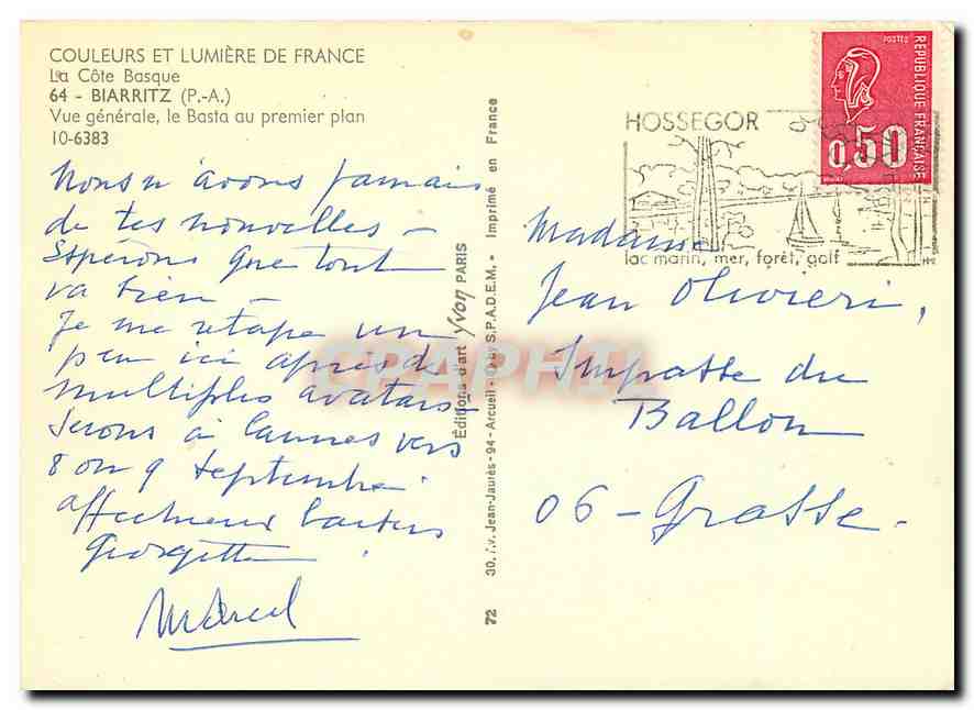 Biarritz — Allgemeiner Blick, der Basta im Vordergrund — Verlag: Éditions d'Art Acquell, Paris, Nr. 10-6383 — Rückseite