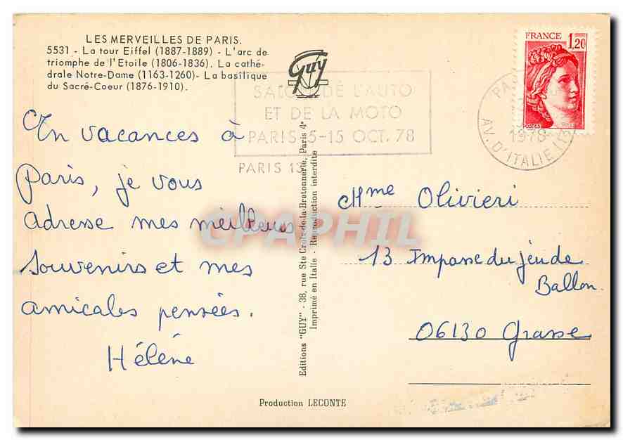 CPM Les Merveilles de Paris La Tour Eiffel L'arc de Triomphe de l'Etoile La Cathedrale Notre Dame La — Rückseite
