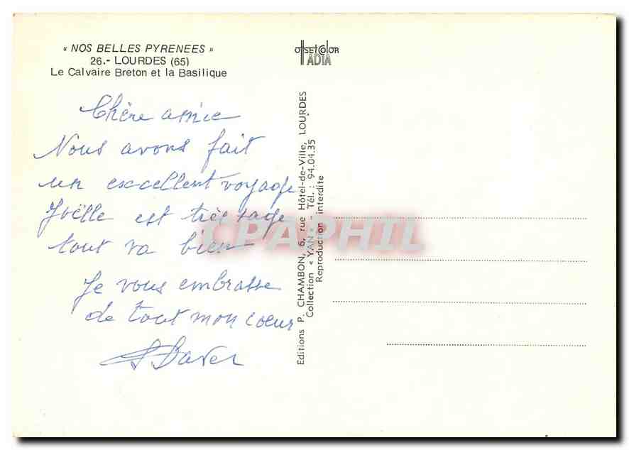 CPM Nos Belles Pyrenees Lourdes Le Calvaire Breton et la Basilique  — Verso