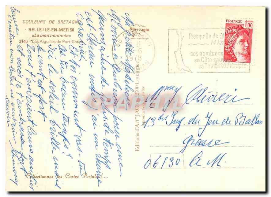 Les Aiguilles de Port-Coton — Belle-Ile-en-Mer 56 — Éditions d'Art 'Jack' n°3146 — Rückseite