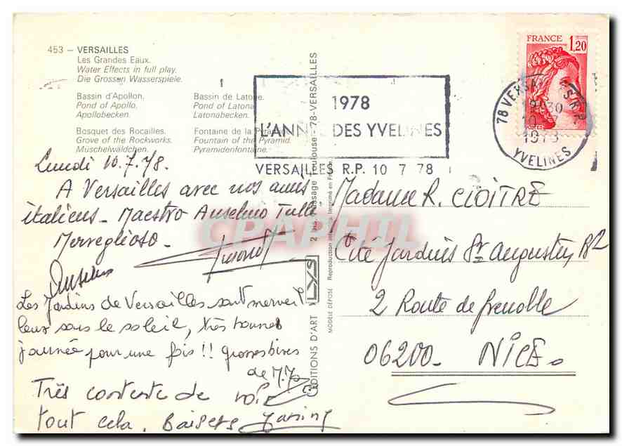 Versailles — Fontaines et cascades — Éditions d'Art Versailles, n° 453 — Verso
