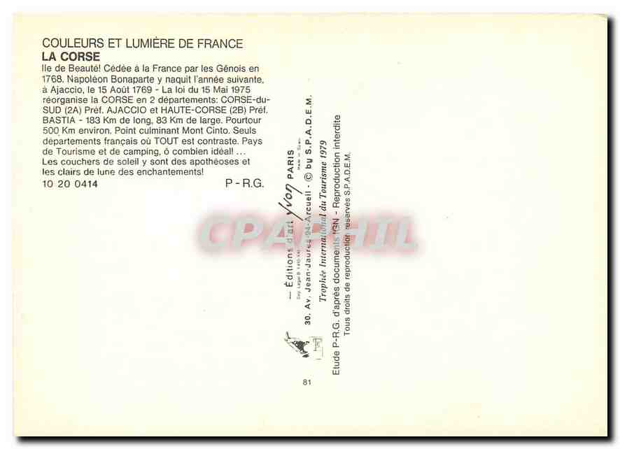 CPM Couleurs et Lumiere de France La Corse  — Rückseite
