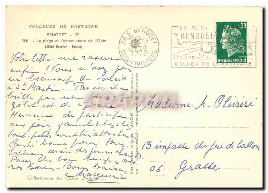 CPM Couleurs de Bretagne Benodet La plage et l'embouchure de l'Odet  — Rückseite