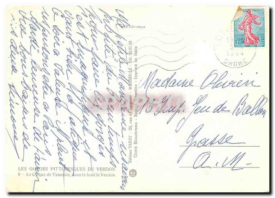 Les Gorges pittoresques du Verdon — Crique de Vaumale — Édition TMBRY, Marseille — Verso