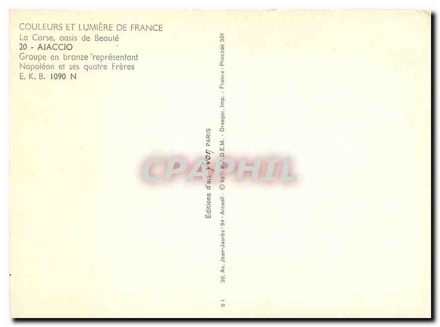CPM Couleurs et Lumiere de France La Corse oasis de Beaute Ajaccio Groupe en bronze representant Nap — Rückseite