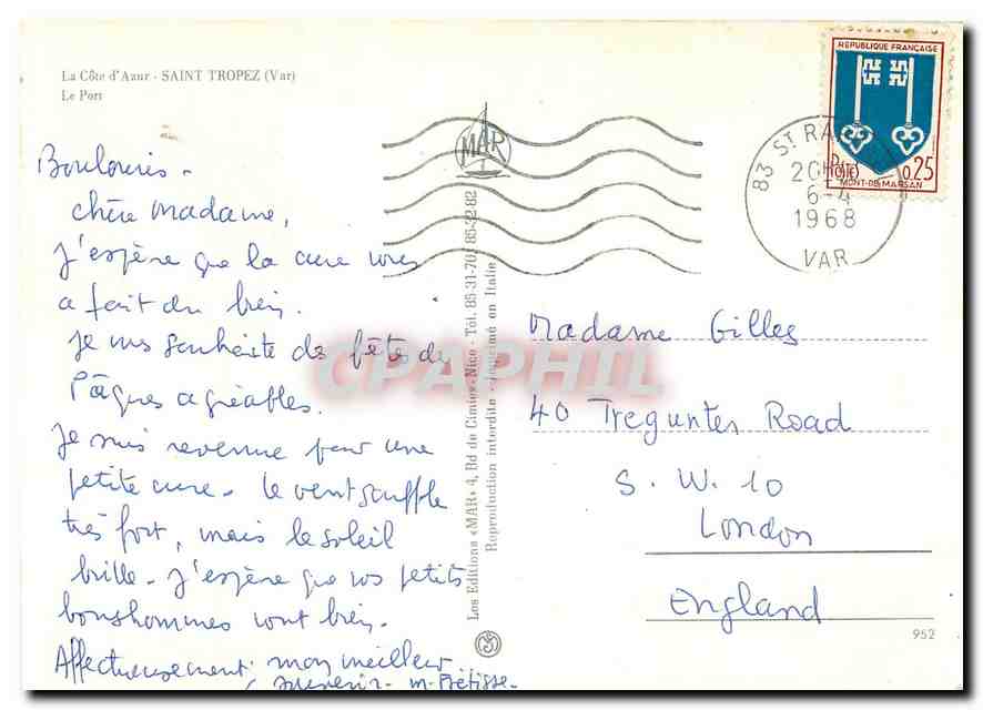 CPM La Cote d'Azur Saint Tropez Var Le Port Bateaux de peche — Rückseite