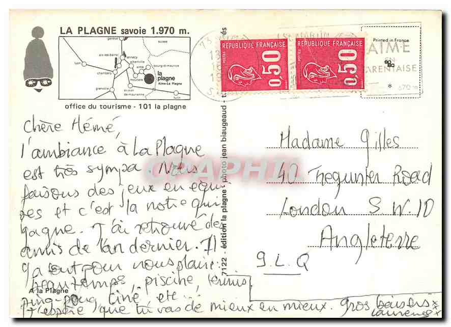 CPM La Plagne Savoie A la Plagne  — Rückseite