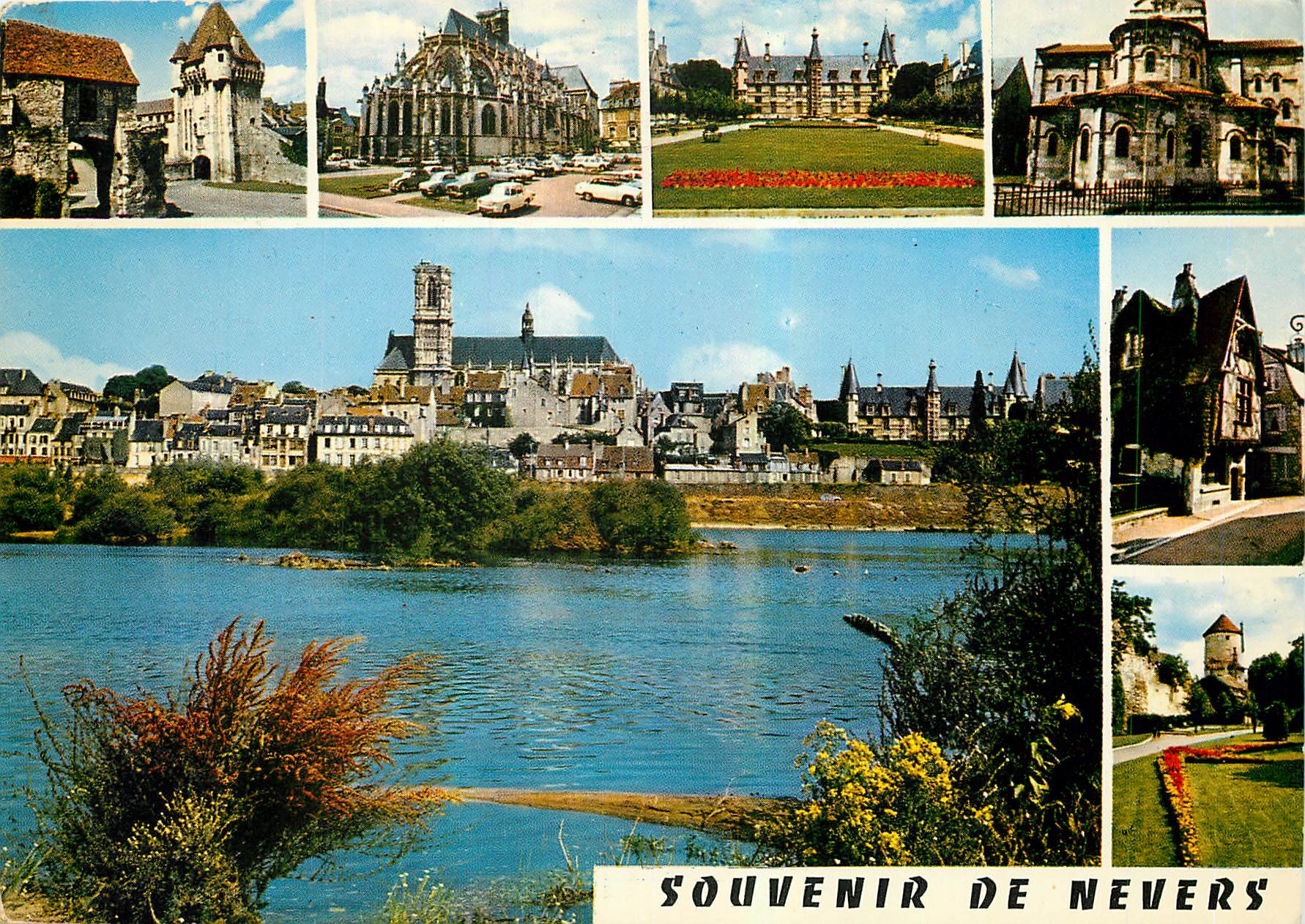 CPM Sur les Bords de la Loire Nevers Nievre La Porte du Croux La Cathedrale Le Palais Ducal Eglise S