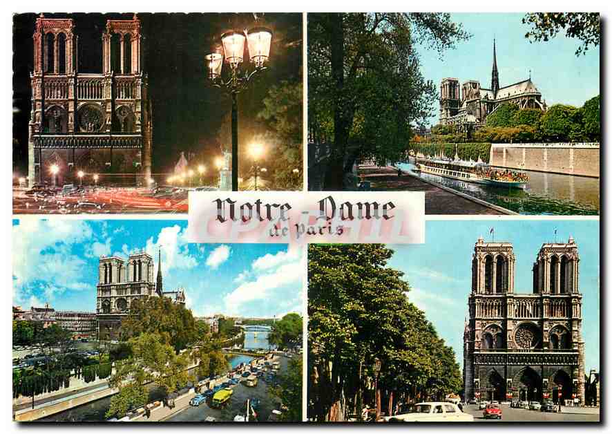 CPM Paris et ses Merveilles La Cathedrale Notre Dame La Facade de nuit L'Abside vue des quais Vue av