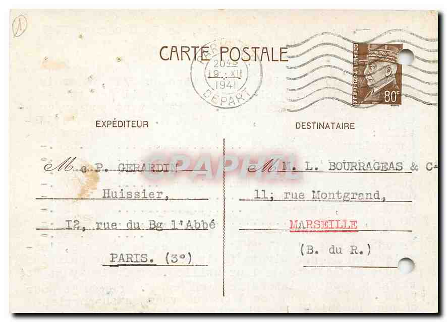 Carte Postale Ste du Ble d'Or Paris Huissier Marseille — Rückseite