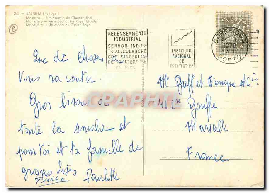 CPM Satalha Portugal Monastere Un aspect du Cloitre Royal  — Back