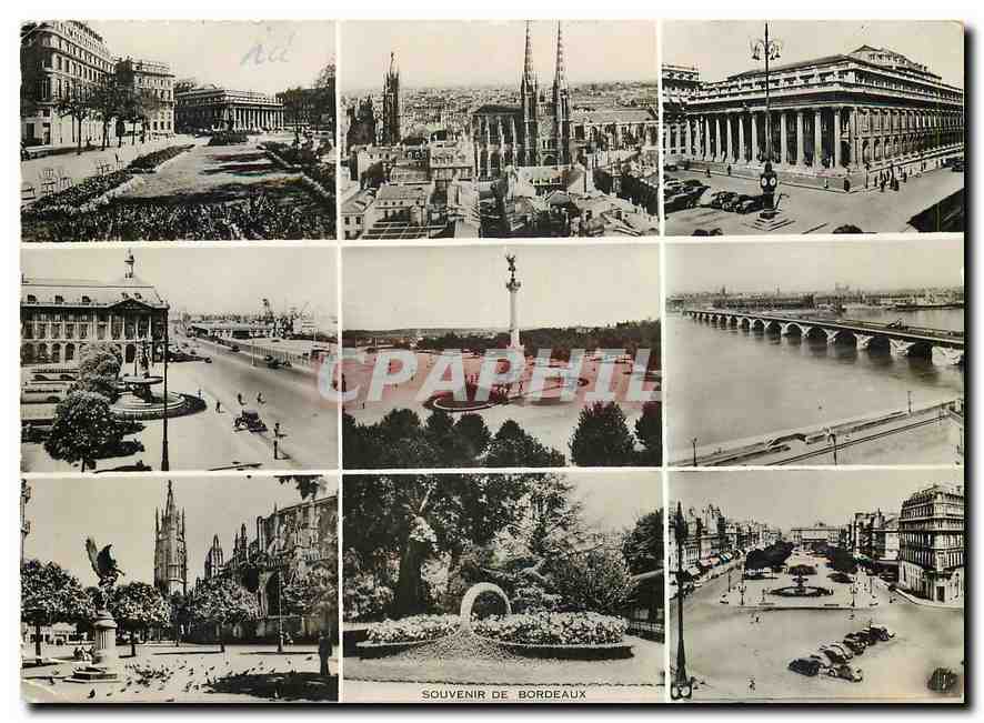 CPM Souvenir de Bordeaux Allees de Tourny Place de la Bourse Cathedrale St Andre Quinconces Girondin