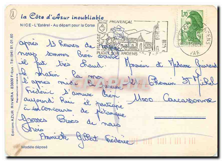 CPM La Cote d'Azur inoubliable Nice L'Esterel au depart pour la Corse  — Rückseite