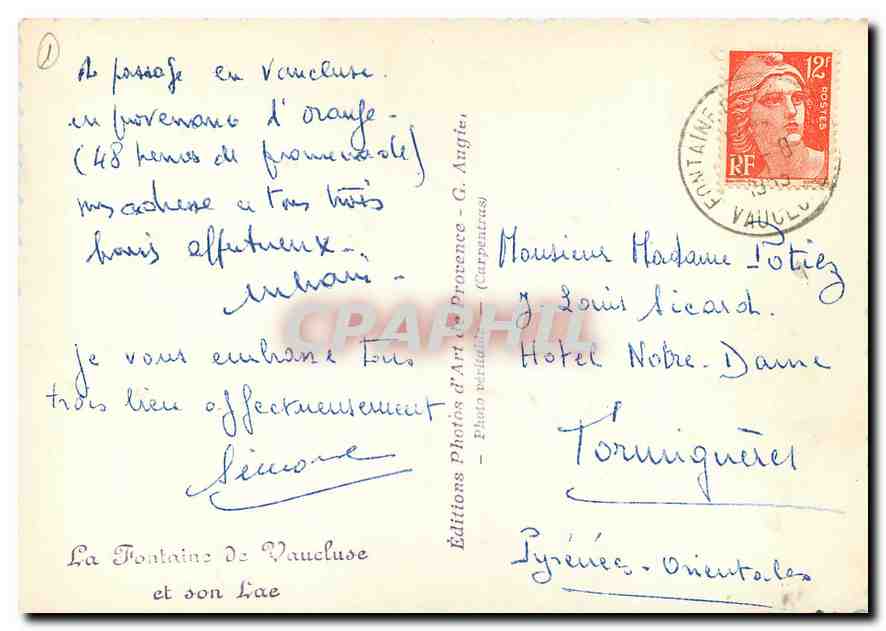 CPM La Fontaine de Vaucluse et son Lac  — Rückseite