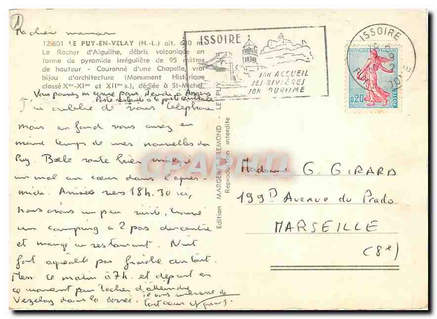 CPM Le Puy en Velay H L Le Rocher d'Aiguilhe  — Rückseite