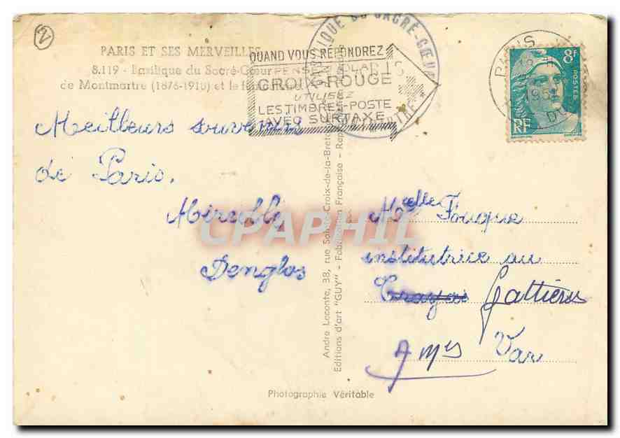 CPM Paris et ses Merveilles Basilique du Sacre Coeur de Montmartre  — Rückseite