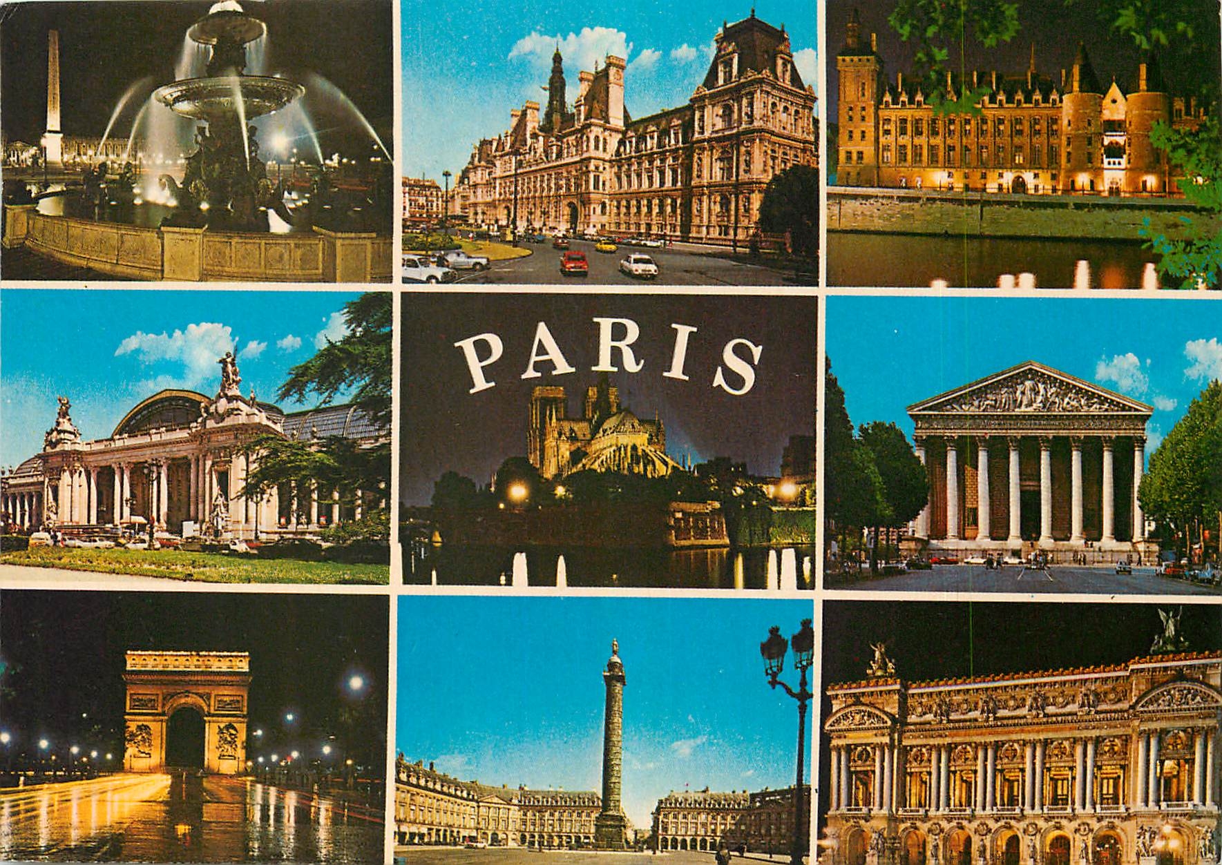 CPM Paris Place de la Concorde Hotel de Ville Conciergerie Grand Palais Notre Dame Madeleine Arc de 
