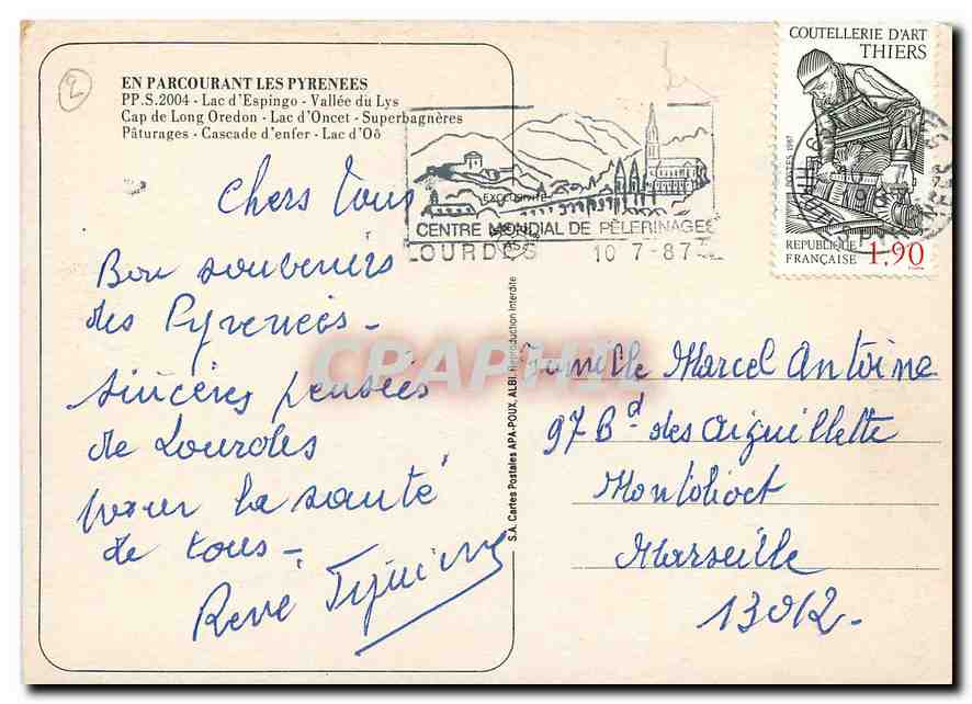 CPM En Parcourant les Pyrenees Lac d'Espingo Vallee du Lys Cap de Long Oredon Lac d'Oncet Superbagne — Rückseite