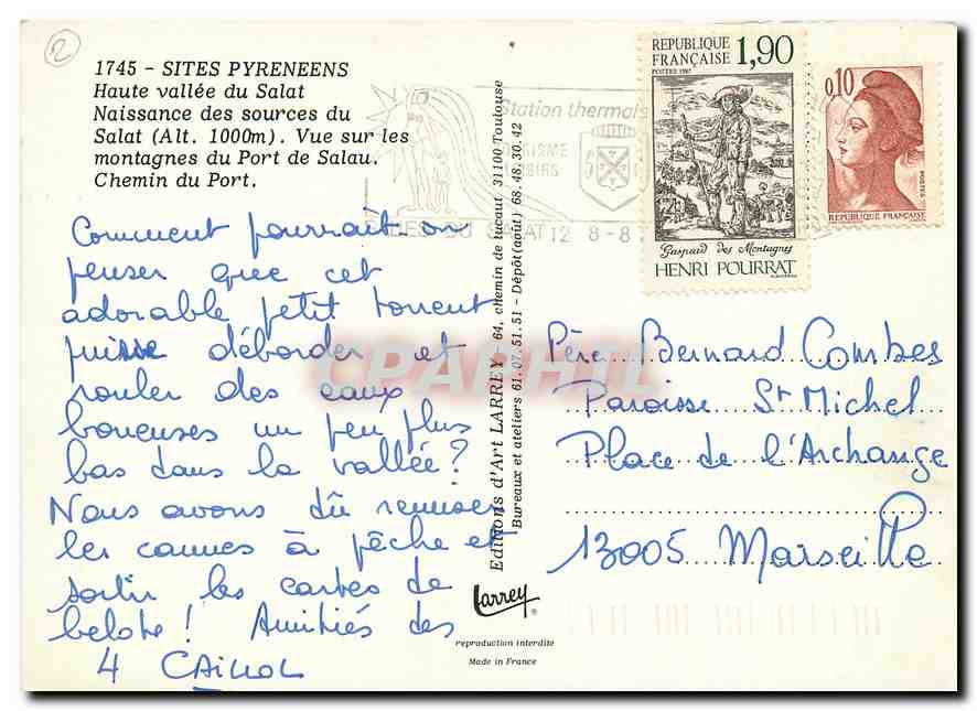 Haute vallée du Salat — Naissance des sources du Salat (Alt. 1000m) — Éditions d'Art Larri, Toulouse — Verso