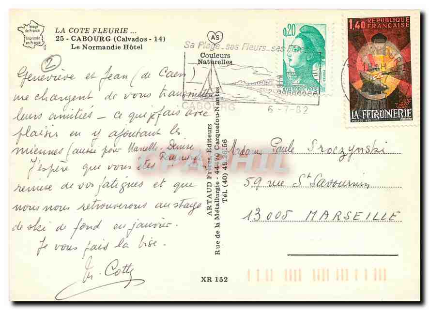 CPM La Cote Fleurie Cabourg Calvados Le Normandie Hotel  — Rückseite