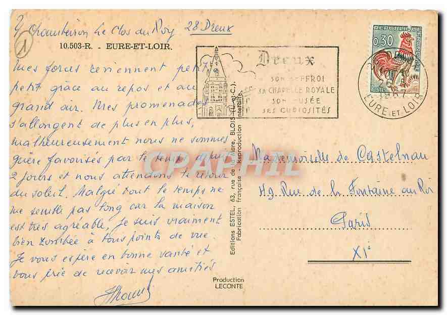 CPM Eure et Loir Chartres Beaumont les Autels Epernon Nogent le Rotrou Anet Chartres Dreux Chateaudu — Rückseite