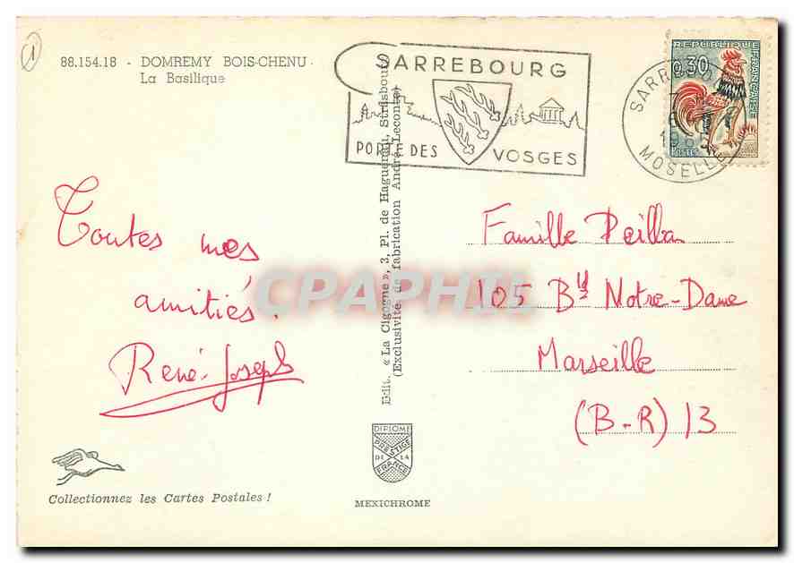 CPM Domremy Bois Chenu La Basilique  — Rückseite