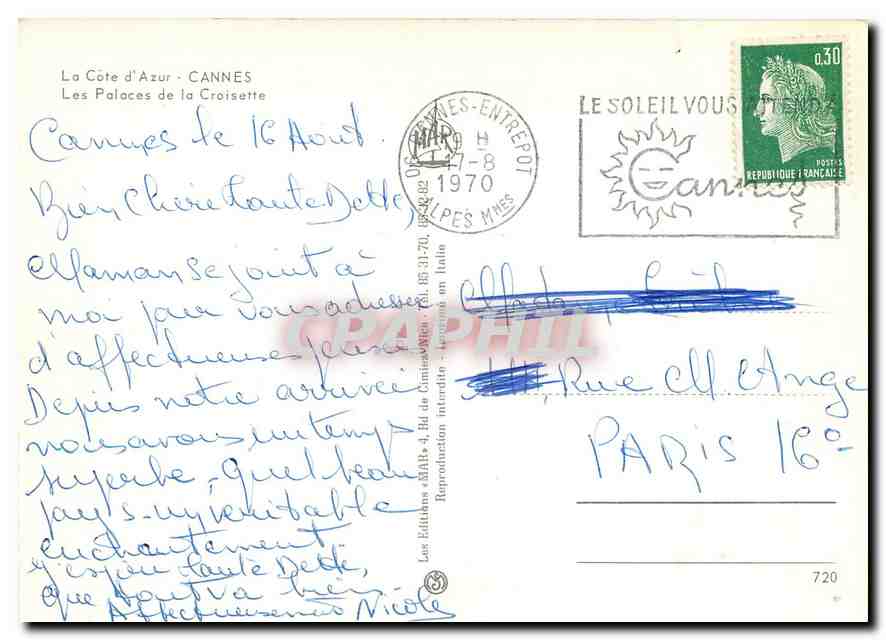 CPM La Cote d'Azur Cannes Les Palaces de la Croisette  — Rückseite