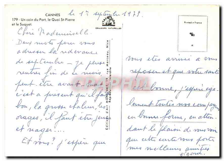 CPM Cannes Un coin du Port le Quai St Pierre et le Suquet  — Verso