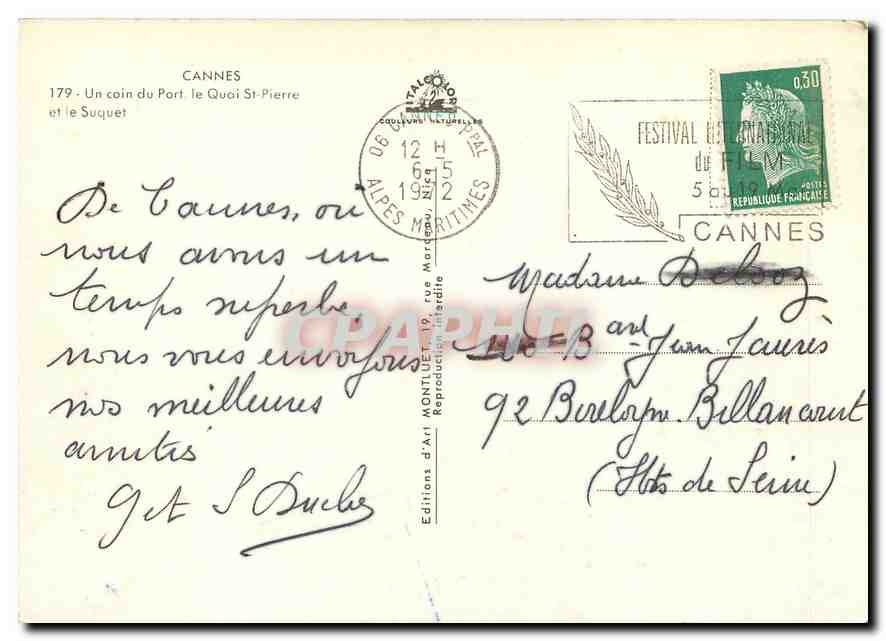 CPM Cannes Un coin du Port le Quai St Pierre et le Suquet  — Verso