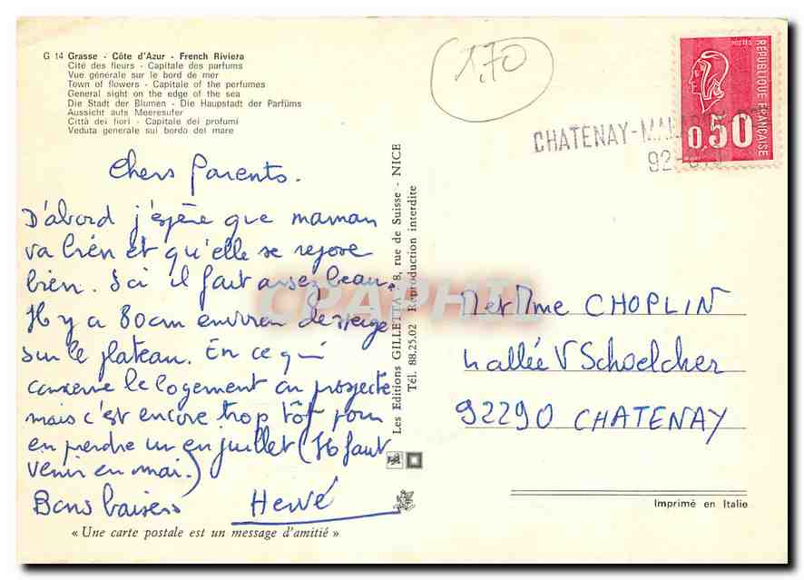 CPM Grasse Cote d'Azur Cite des fleurs Capitale des parfums Vue generale sur le bord de mer  — Rückseite