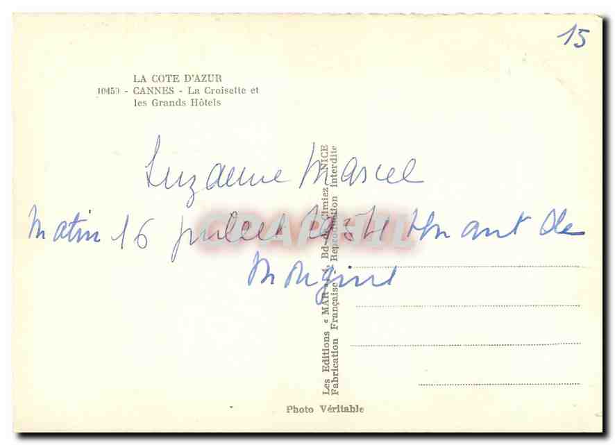 CPM La Cote d'Azur Cannes La Croisette et les Grands Hotels Bateaux de peche — Rückseite