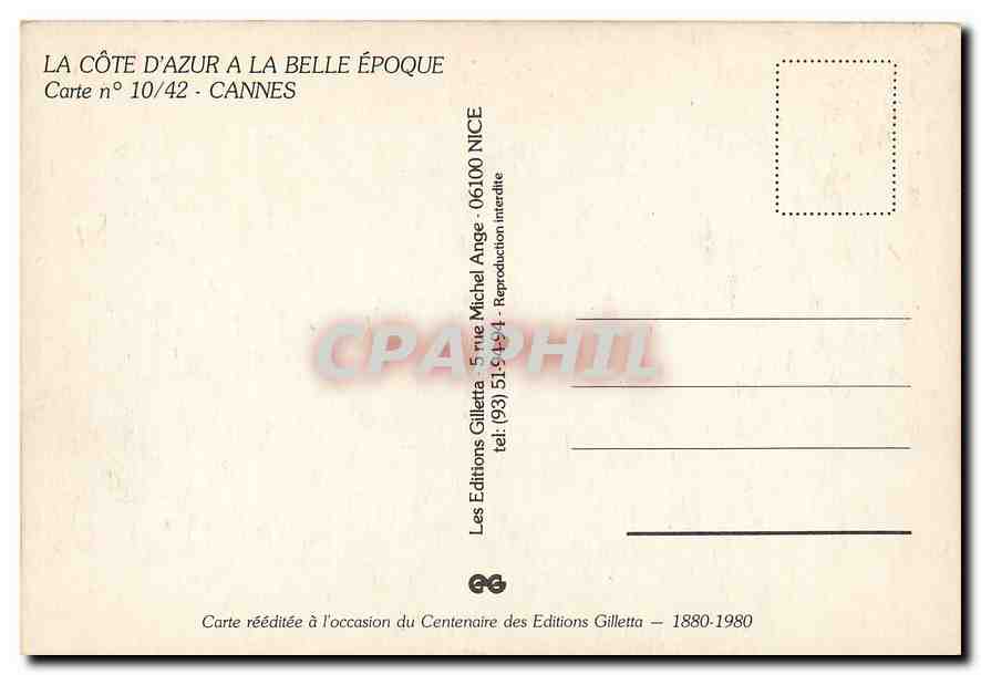 REPRO La Cote d'Azur a la Belle Epoque Cannes Avenue Felix Faure  — Rückseite