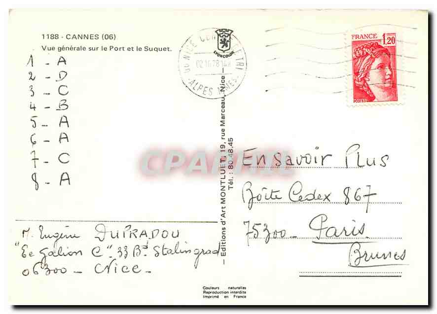 CPM Cannes Vue generale sur le Port et le Suquet  — Rückseite
