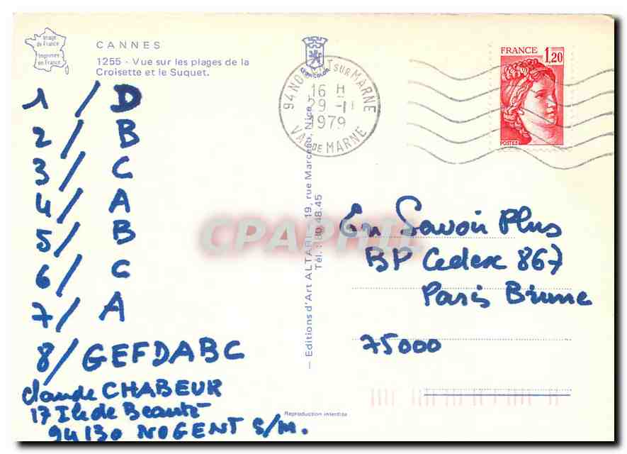 CPM Cannes vue sur les plages de la Croisette et le Suquet  — Rückseite