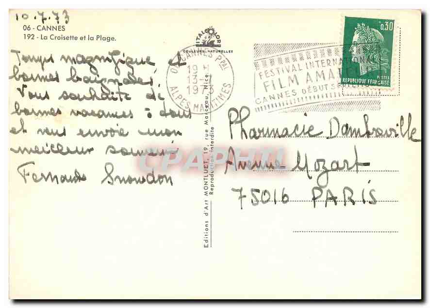 CPM Cannes La Croisette et la Plage  — Rückseite