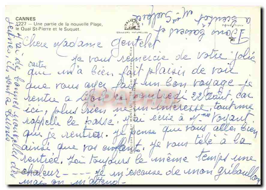 CPM Cannes Une partie de la nouvelle Plage le Quai St Pierre et le Suquet  — Verso