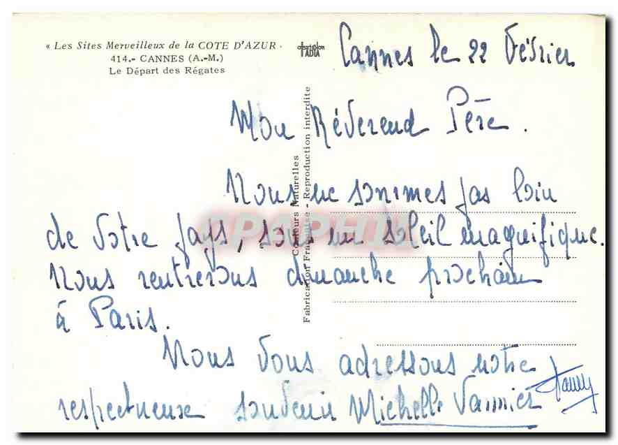 CPM Les Sites Merveilleux de la Cote d'Azur Cannes A M Le Depart des Regates  — Rückseite