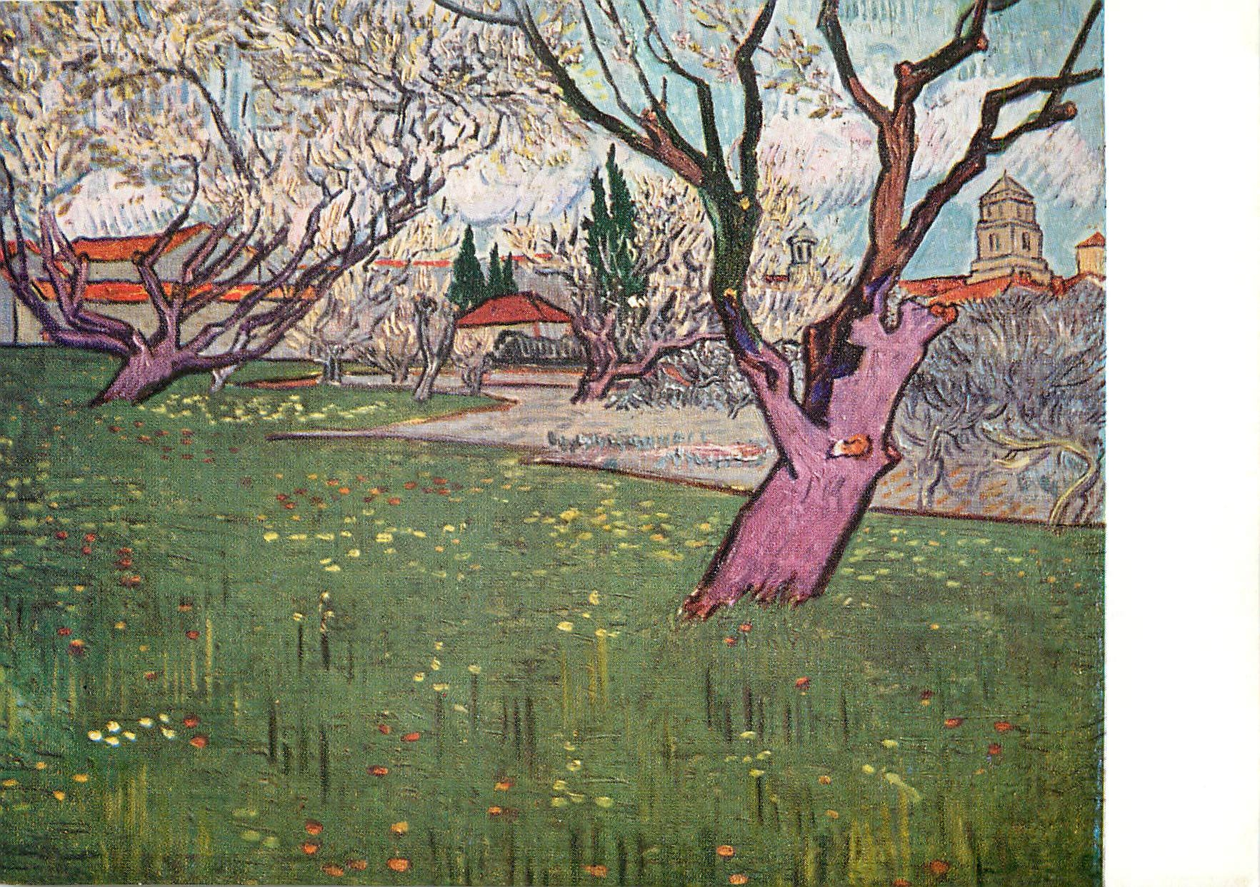 CPM Vincent Van Gogh arbes en fleur et vue d'Arles 