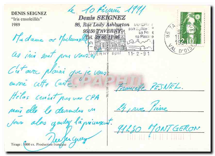 CPM Denis Seignez Iris ensoleilles  — Verso