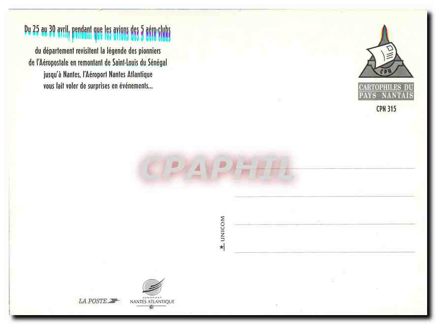 CPM Pays Nantais Grand Sud Grand Ouesdt 200 Chameau Avion  — Rückseite