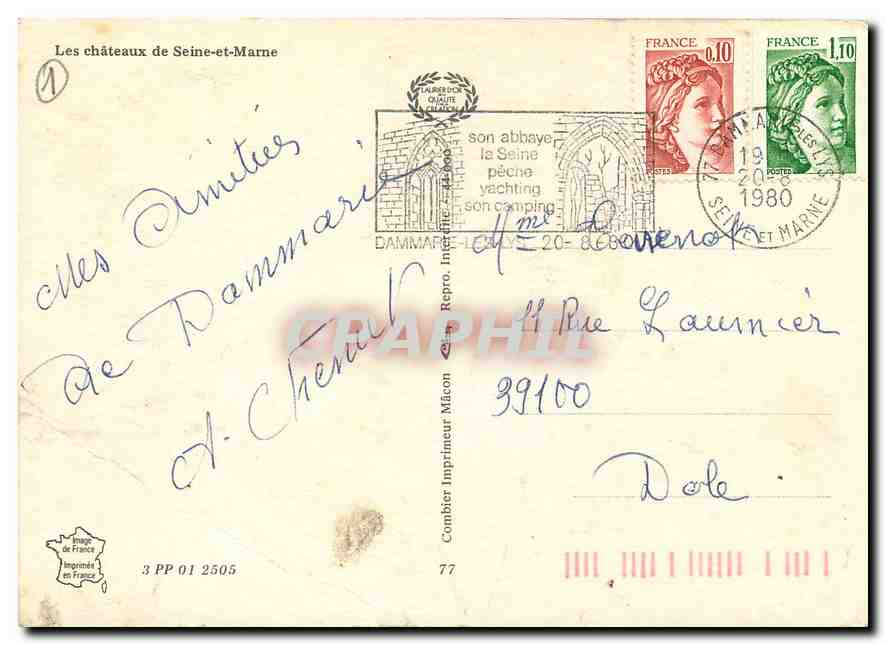 CPM Les Chateaux de Seine et Marne Crouy sur Ourcq Fontainebleau Vaux le Vicomte Guermantes Montry C — Rückseite