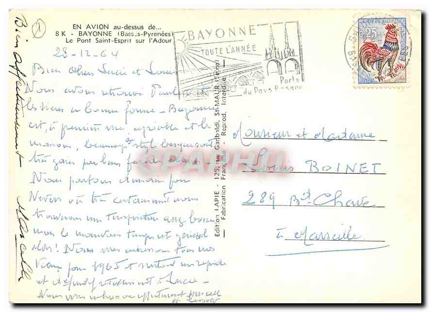 CPM Bayonne Basses Pyrenees Le Pont Saint Esprit sur l'Adour  — Rückseite
