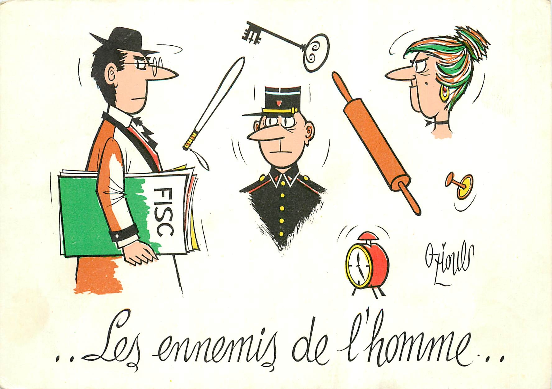 CPM Les ennemis de l'Homme Fisc Gendarme Belle Mere