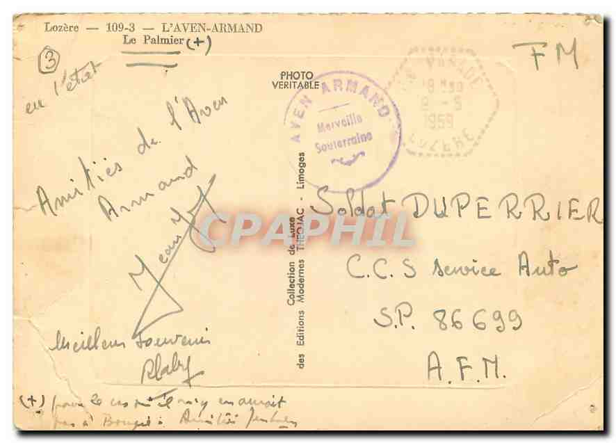 CPM Lozere L'Aven Armand L Palmier  — Rückseite