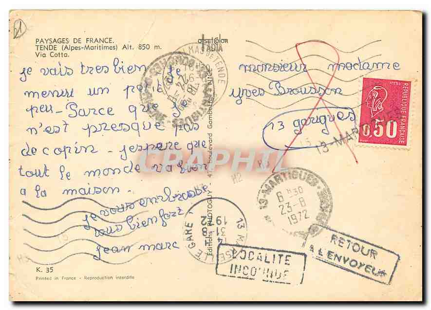 CPM Paysages de France Tende Alpes Maritimes Via Cotta  — Rückseite