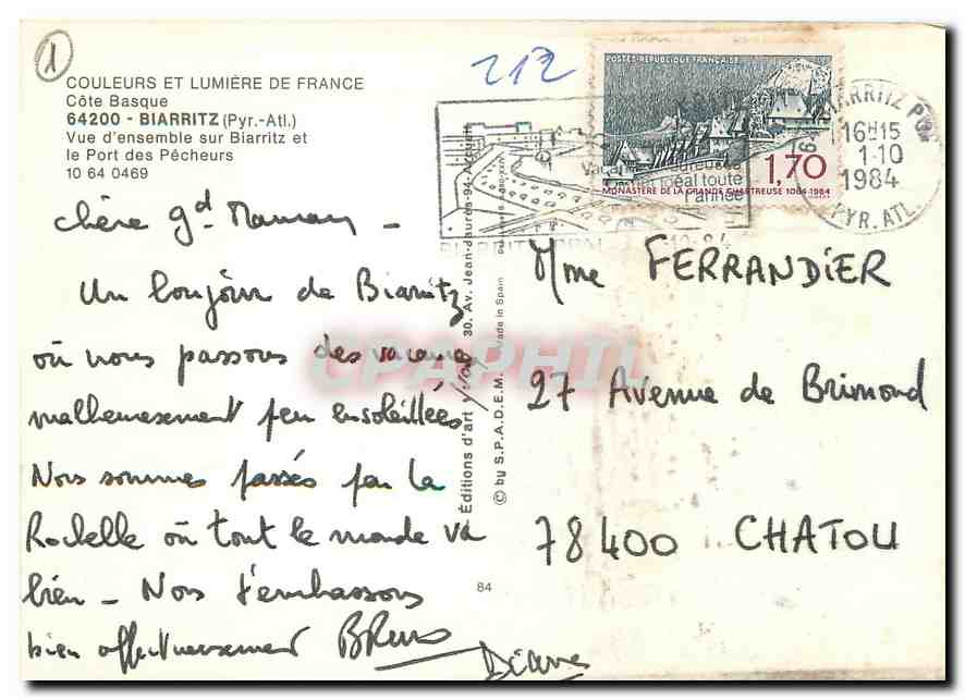 CPM Couleurs et Lumiere de France Cote Basque Biarritz Pyr Alt Vue d'ensemble sur Biarritz et le Por — Verso